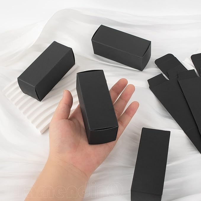 Framendino, 50 Pack Black Kraft Paper Lipstick Boxes Rectangle Lipstick Bottle Boxes Reusable Lip Balm Packaging Cases Gift Wrapping Box for DIY Gift Packaging (3.54x1.41x1.41)