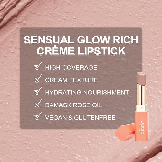Oulac Beige Lipsticks for Women, Pale Nude Matte Lip Base, Full Coverage Lip Color, Satin Matte Finish, Cream Texture, Hydrating, Infused with Hyaluronic Acid, Vegan & Clean Beauty 4g SG01 Bare