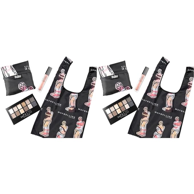 Maybelline New York Limited-Edition Fundles Send Nudes w/Eyeshadow Palette, Color Sensational Vivid Hot Lacquer Lip Gloss and Easy-Carry Nude Tote-Bag (Pack of 2)