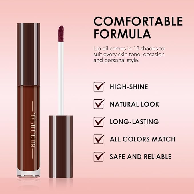 Hydrating Lip Glow Oil, Plumping Lip Oil, Tinted Lip Plumper Gloss,Younger-Looking Lips | Nourishing Long Lasting Non-Sticky Hydrating & Smoothing Lip Treatment Cruelty Free 12#