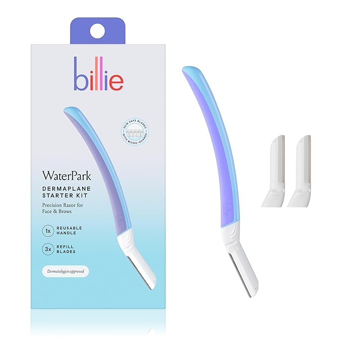 Billie - Dermaplane Starter Kit - Reusable Handle + 3 Refill Blades - Remove Facial Hair + Perfectly Shape Brows - Dermatologist-Approved - WaterPark
