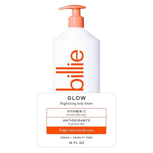 Billie Glow Brightening Women's Body Lotion, Citrus Woods Scent, With Vitamin C, 18 fl oz