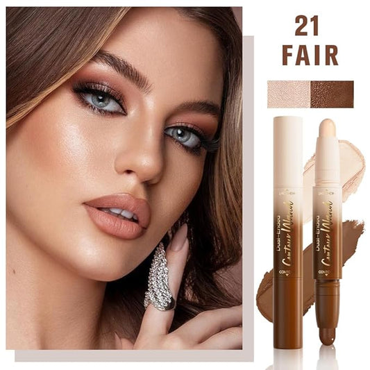 Dual-Ended 2-in-1 Cream Contour & Highlighter Stick Makeup For Face & Body – Waterproof, Long-Lasting, Suitable for All Skin Tones, 01#Nuetral Nude + Beige
