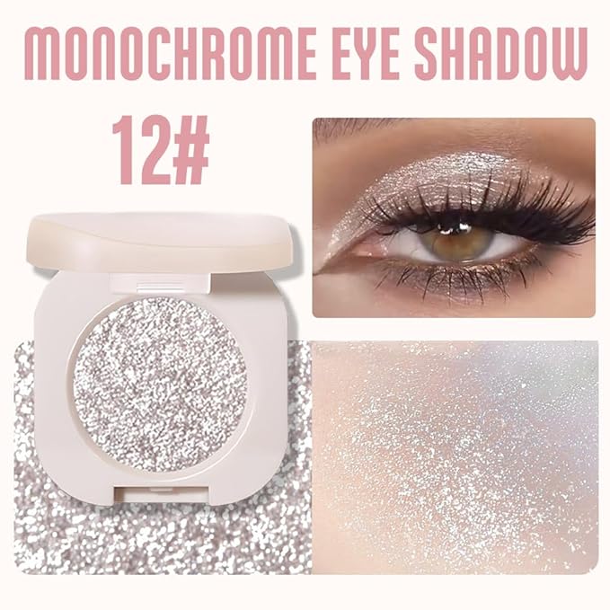 Glitter Shimmer Sparkle Eyeshadow Palette Makeup for Green Blue Eyes, Silver Glitter Shimmer Metallic Holographic Multichrome Cream Iridescent Single Monochrome Eye Shadow Makeup