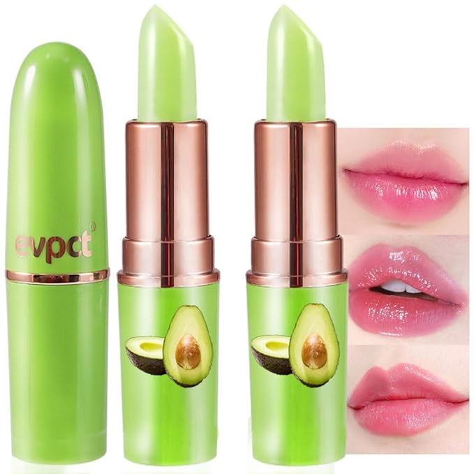 evpct 2Pcs Avocado Tinted Lip Balms PH Lip Color Changing Lipstick Balm Stain Gift Set Queen for Women Girls Korean Mood Long Lasting Color Change Light Pink Lipstick Lip Tint Plumper Gloss 10#