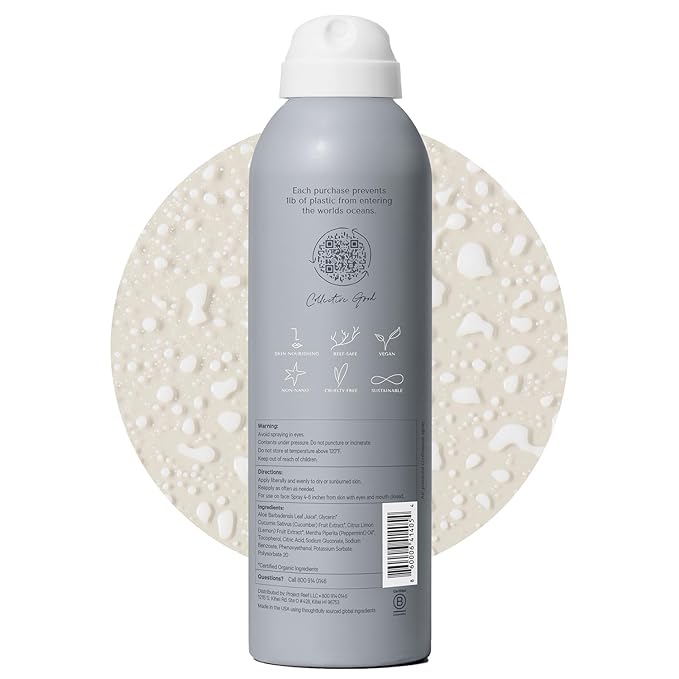 Non-Aerosol Cooling Mist w/Aloe Vera, Peppermint, Cucumber - Non-Sticky, Non-Greasy Formula, Sunburn Relief, After Sun Care, Hydrating Face & Body Spray