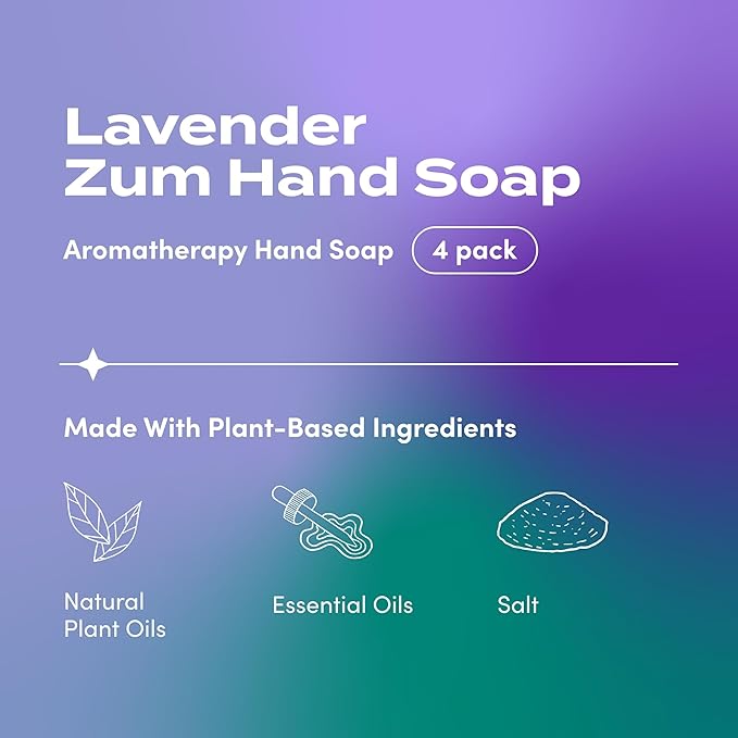 Zum Indigo Wild Hand Soap - Natural Liquid Hand Soap - for Bathroom & Kitchen - Lavender Scent - 12 oz (4 Pack)