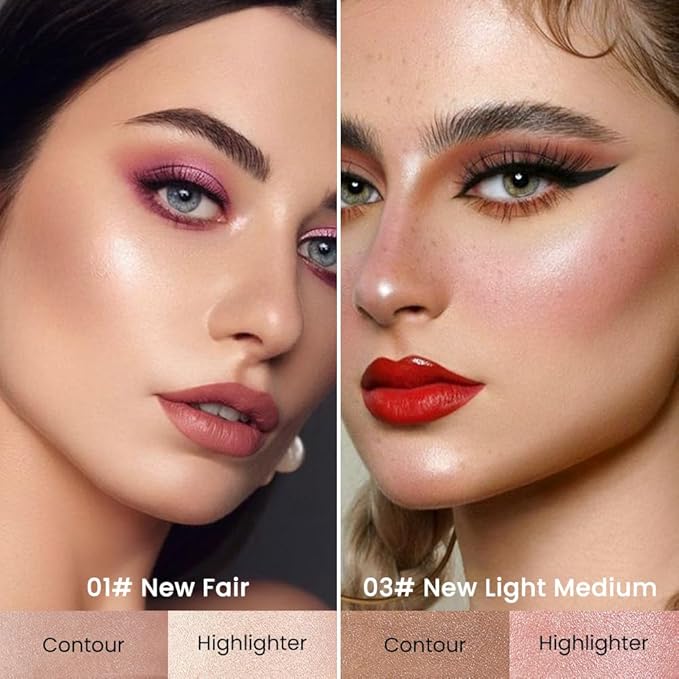 Kaely 2Pcs Cream Bronzer Highlighter Stick,Face Shaping Contouring Shades Makeup,01+03