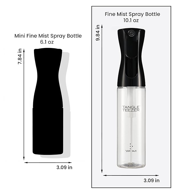 TANGLE TEEZER Fine Mist Continuous Spray Bottle, Reusable and Refillable, for Hair Detangling and Styling, 10.1 oz, Black