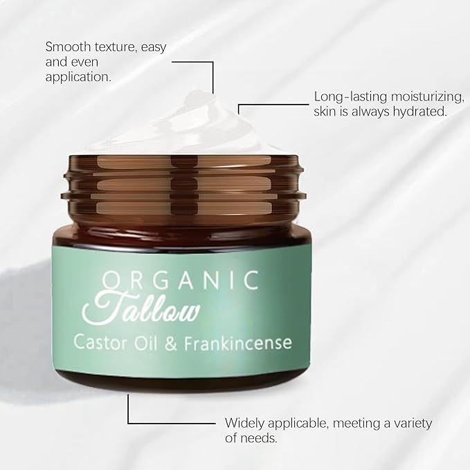 Grass Fed Beef Tallow with Frankincense Oil and Castor Oil, Organic Grass Fed Beef Tallow for Skin, Whipped Beef Tallow Frankincense Oil Castor Oil for Skin Face Body Moisturizer (1)