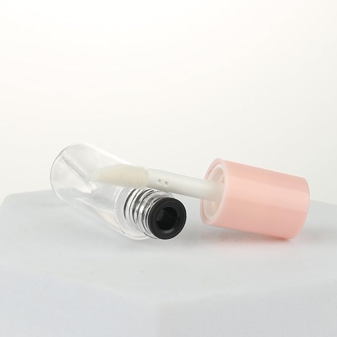 COSIDEA 50pcs 3ml mini lip gloss tubes Bulk Sample size Round Pink lipgloss cotainer pack bottles