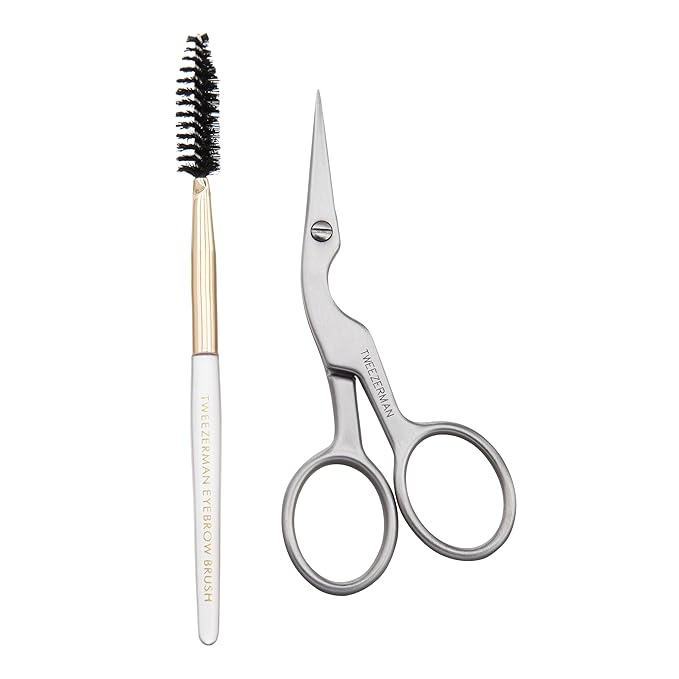 Tweezerman Brow Shaping Scissors and Brush - Stainless Steel Eyebrow Trimming Scissors for Women and Men
