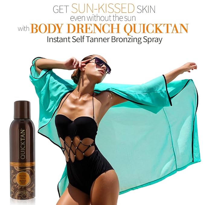 Body Drench QuickTan Instant Self Tanner Bronzing Spray, Salon-Quality Medium Dark Tan, Streak-Free, All Natural Self Tan, Tinted Formula, 6 oz (2-Pack)