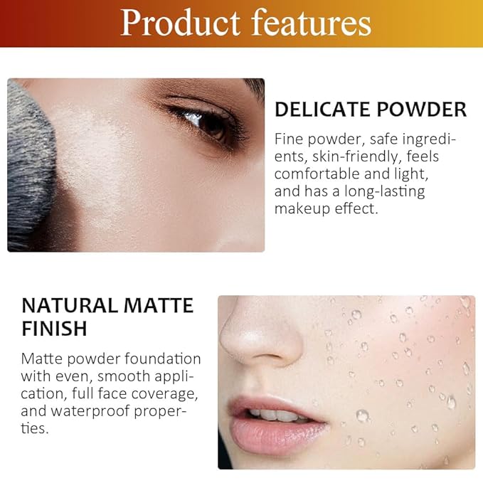 Kaely Oil Free Powder Foundation Waterproof,Face Pressed Powder Natural Finish,01