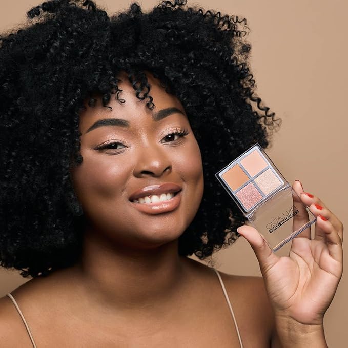 Palladio Eyeshadow Quads, Velvety Pigmented Blendable Matte, Metallic & Shimmer Finishes, Creamy Formula, Four Way Quad Eye Shadow Palette, Talc-Free (Honey Pie)