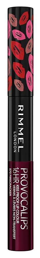 Rimmel London Provocalips 16hr Kiss-Proof Lip Color - Two-Step Liquid Lipstick to Lock in Color and Shine - 570 Firecracker, .14 fl.oz.