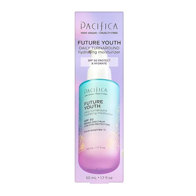 Pacifica Beauty Future Youth Daily Turnaround Hydrating Moisturizer, SPF 50 Broad Spectrum, UVA/UVB Sun Protection, Sunscreen, Face Moisturizer, For Aging and All Skin, Vegan, 1.7 fl oz (1 Count)