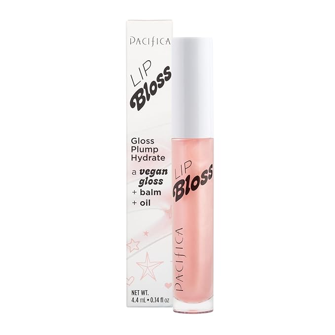 Pacifica Plumping Lip Gloss - Lip Bloss Tinted Lip Balm Treatment - Berry Flavored - Moisturizing, High-Shine, Long-Lasting Shine, Vegan & Cruelty-Free, 0.14 Fl Oz, Light Pink