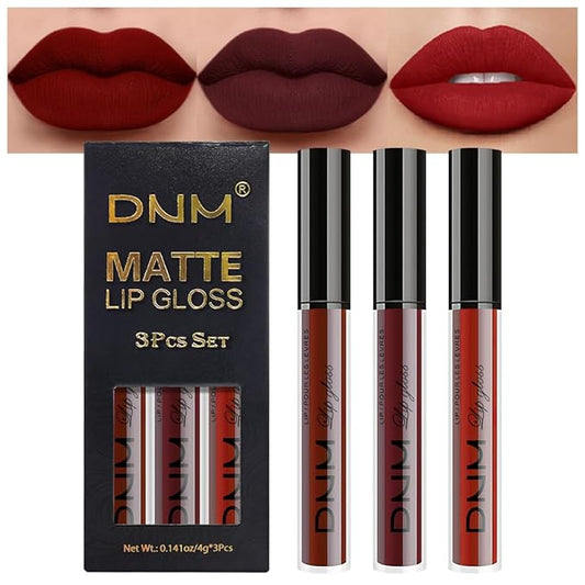 evpct 3Pcs Dark Red Deep Red Oxblood Red Matte Liquid Lipstick Lip Stain Sets for Women Matte+Lipstick Long Lasting Permanent 24 hr Hours Magic Lipstick 24 Hours original Waterproof 26