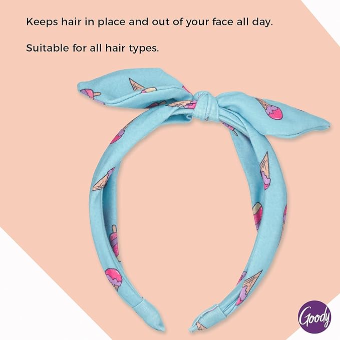 GOODY Kids Headband - Ice Cream Print - Comfort Fit for All Day Wear - Secures All Hair Types