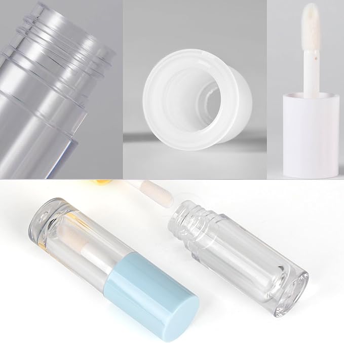Qeuly 4 Piece Lip Gloss Tubes, 6ml Empty Lip Gloss Tubes with Wand, Clear Plastic Lip Gloss Containers for Skin Care Oil DIY Makeup Lipgloss Making Kit (D25xH86mm)