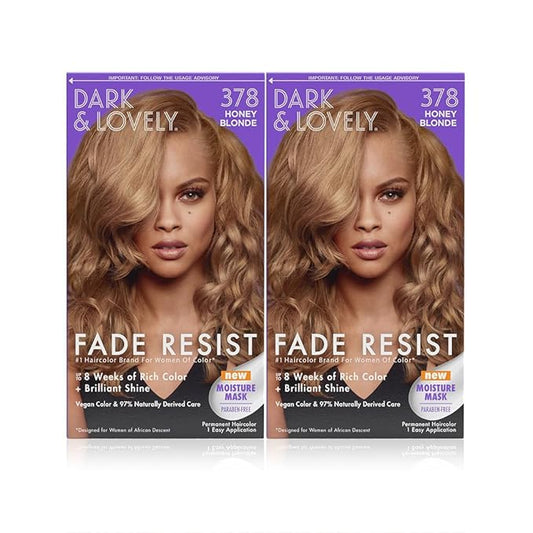 SoftSheen-Carson Dark and Lovely Fade Resist Rich Conditioning Hair Color, Permanent Hair Color, Up To 100 percent Gray Coverage, Brilliant Shine with Argan Oil and Vitamin E, Honey Blonde, 2 Count