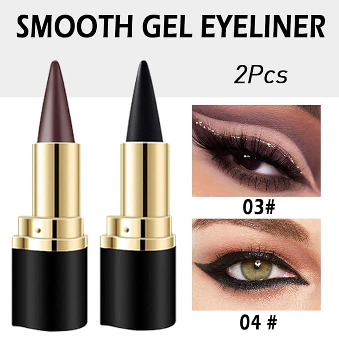 Kaely 2Pcs Black Brown Gel Eyeliner Pencil, Natural Black Eyeliner Cream for Waterline, Crayon Eye Liner Waterproof Smudge Proof, Smokey Eye Eyeshadow Palette Halloween Makeup, delineador de ojos