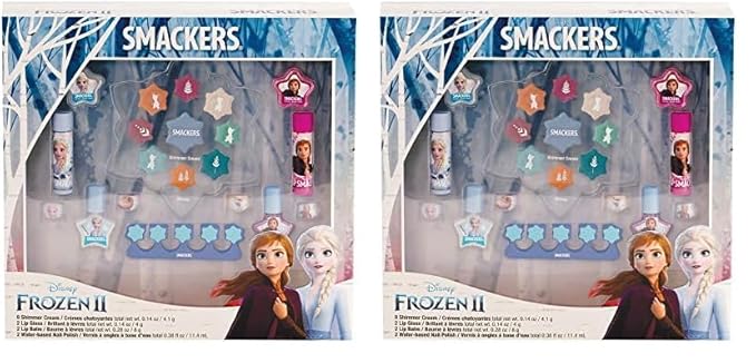 Lip Smacker Disney Frozen II Color Makeup Set For Girls, Shimmer Cream, Lip Gloss, Lip Balm, Nail Polish (Pack of 2)