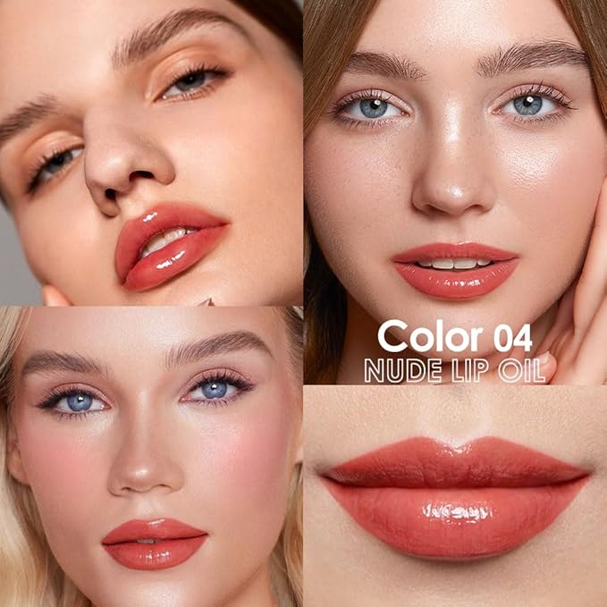 Hydrating Lip Glow Oil, Plumping Lip Oil, Tinted Lip Plumper Gloss,Younger-Looking Lips | Nourishing Long Lasting Non-Sticky Hydrating & Smoothing Lip Treatment Cruelty Free 04#