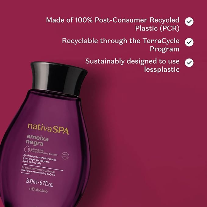 Nativa SPA by O Boticário, Black Plum Body Oil, Scented Moisturizer, Enriched with Purified Quinoa Drops to Boost Hydration, 6.8 Ounce