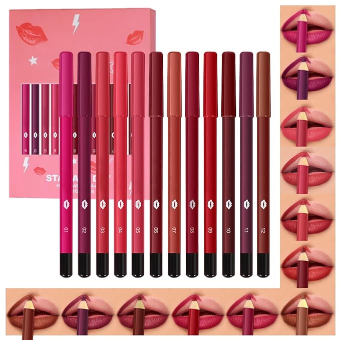 12Pcs Lip Liner Pencil Set - Matte Lip Combo for Women, Waterproof & Smudgeproof, Precise Lip Shaping & Sculpting, Includes Sharpener, Assorted Colors Set C