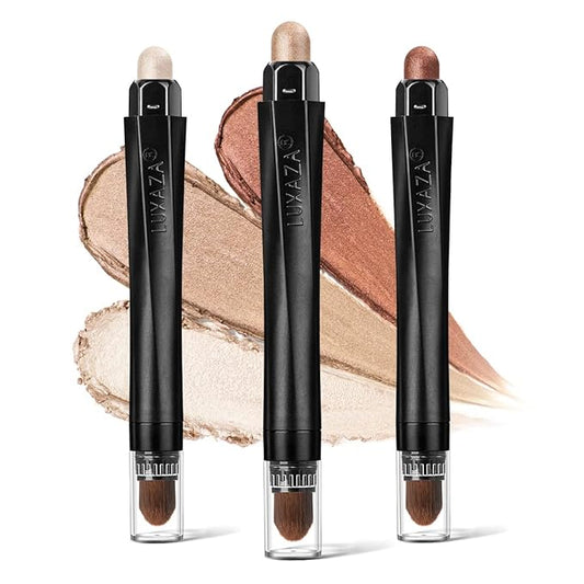 3PCS Eyeshadow Stick,Champagne Metallic And Shimmer Eye shadow Pencil Crayon Brightener Makeup with Crease-proof Formula,Waterproof & Long Lasting Eye Shadow And Eyeliner Pen Set