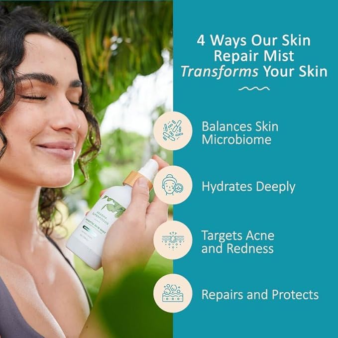 Akasha Prebiotic Skin Mist 3.4oz I Organic Facial Mist, Sea Kelp Extract, Face Spray for Naturally Restoring the Skins Microbiome, Dewy, Help Acne, Psoriasis & Sunburn*, Anti Aging Skin Care Products