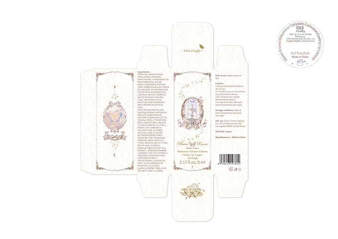 Flower Knows Midsummer Fairytales Lip Gloss-Glowy Moisturizing Coating Lip Lacquer-Hydrating Tinted Lip Oil for Girls&Women-Vegan & Cruelty Free-0.17Fl Oz(G03 Firefly)