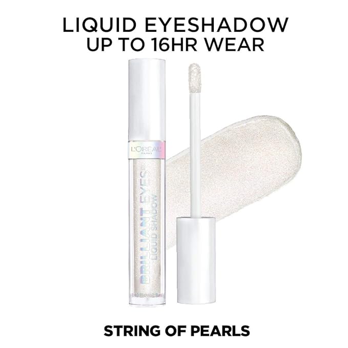 L'Oreal Paris Brilliant Eyes Shimmer Liquid Eye Shadow, Longwearing Lasting Shimmer, Crease Resistant, Flake-Proof, Precision Applicator, Quick Dry, Non-Greasy, String of Pearls, 0.1 oz.