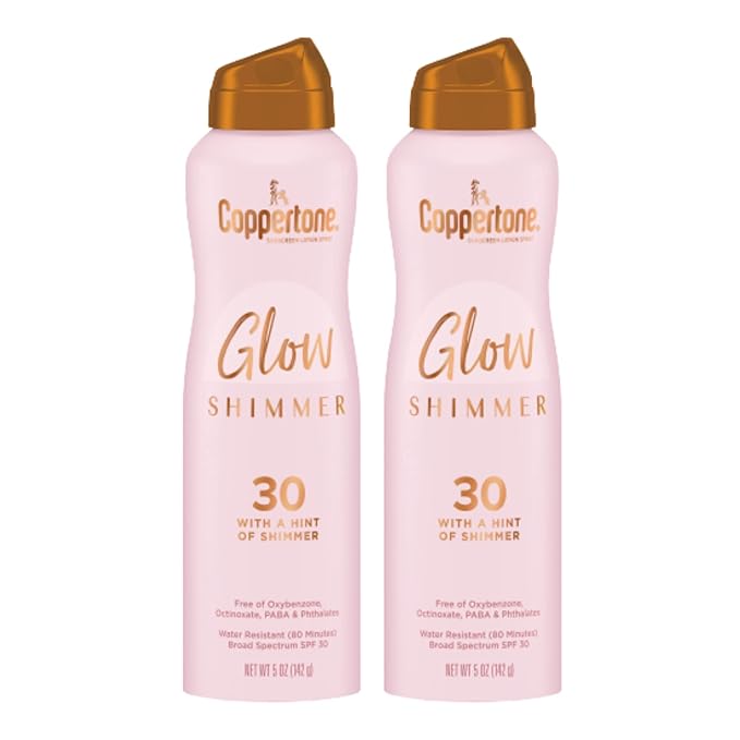 Coppertone Glow with Shimmer Spray Sunscreen, Broad Spectrum SPF 30 Sunscreen, 5 Oz, Pack of 2