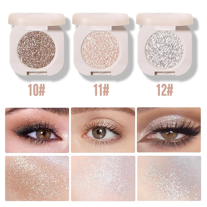 Monochrome Glitter Eyeshadow - Light Brown Shimmer Eye Shadow, Talc-Free, Paraben-Free, Cruelty-Free, Long-Lasting Single Eyeshadow Palette for Everyday & Special Occasions 11#