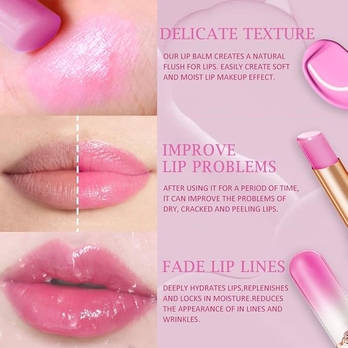 evpct 2Pcs Grape Tinted Lip Balms PH Lip Color Changing Lipstick Balm Stain Gift Set Queen for Women Girls Korean Mood Long Lasting Color Change Light Pink Lipstick Lip Tint Makeup Lip Plumper Gloss