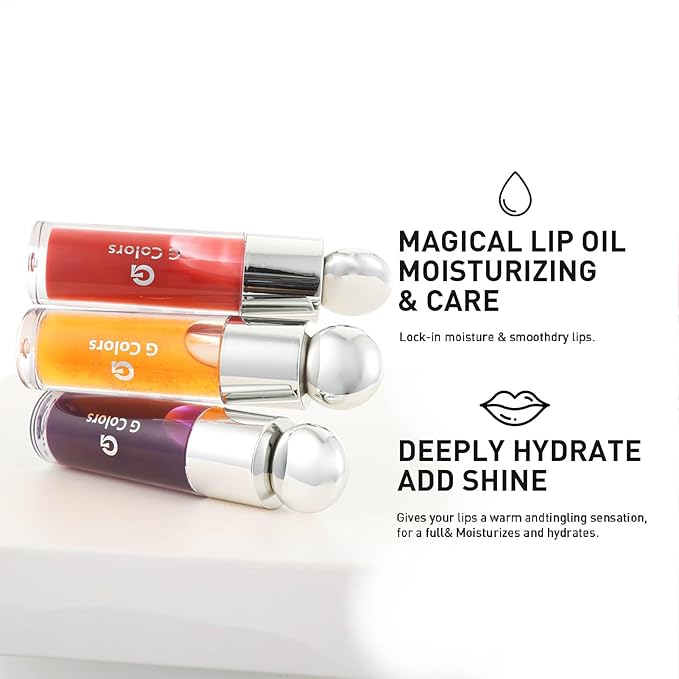 3 PCS Hydrating Lip Glow Oil Lip Stain, Moisturizing Nourishing Lip Gloss,High Shine, Smooth Finish Gloss Tinting And Non-Sticky Lip Oil For Dry Lips