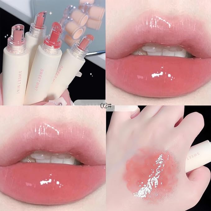 4 Colors Jelly Glossy Lip Gloss Set,Long Lasting Moisturizing Tinted Lip Balm,Plumping Water Lip Glaze, Mirror Hydrating Liquid Lipsticks Brighten Lipstick