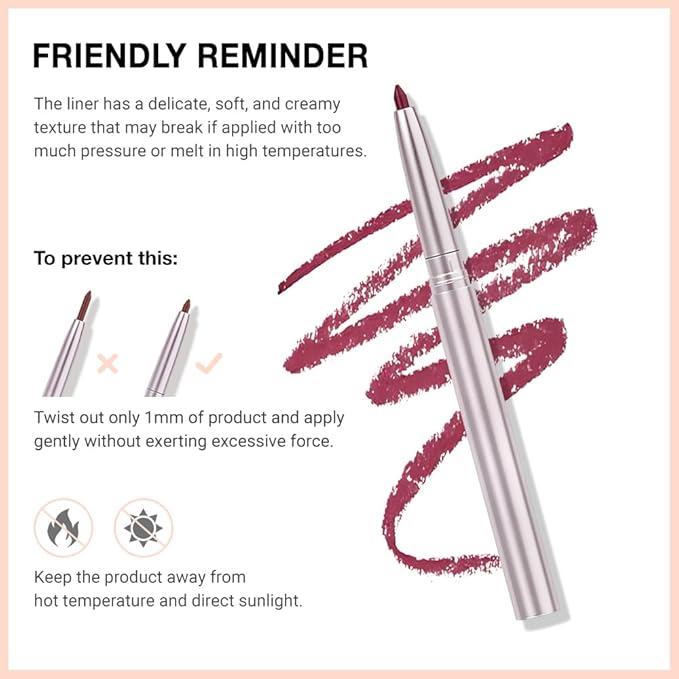 evpct Silky Lip Liner Pencil Retractable, Wine Red Smooth Lip Liner Creamy Velvet Lipliner Long-Lasting for Korean Makeup Contouring Matte Lip High Pigmented Rich Colors Crayon Lipstick Pen 06