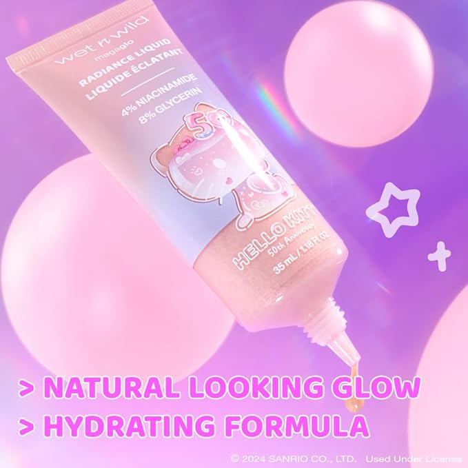 wet n wild Hello Kitty Radiance Liquid, Nourishing Niacinamide & Glycerin Infused Formula, Natural Multi-Functional Glow, Cruelty-Free & Vegan