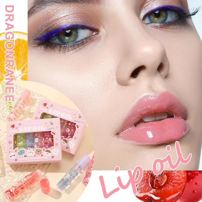 Lip Gloss Clear Jelly Lipstick Set, 6Pcs Roll On Lip Gloss Long Lasting Moisturizing Lip Balm Lip Glow Oil Nutritious Balm Lip Makeup for Women Girls