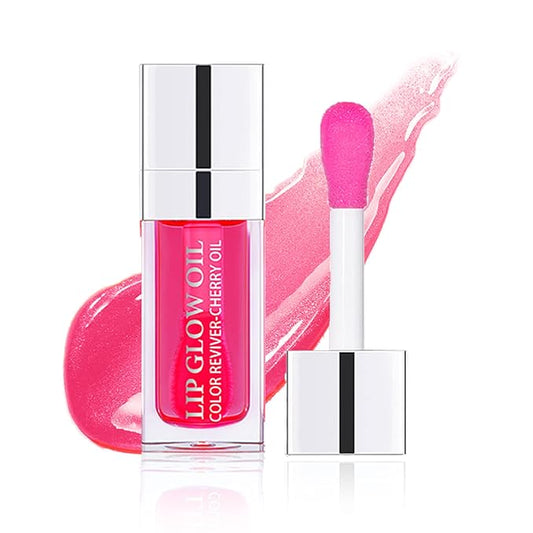 Plumping Lip Oil Lip Glow Oil Lip Gloss Oil Lip Stain Long Lasting Hydrating Non-sticky Big Brush Head Glitter Shine Clear Lip Oil Tinted for Lip Care and Dry Lips -015 Cherry Red
