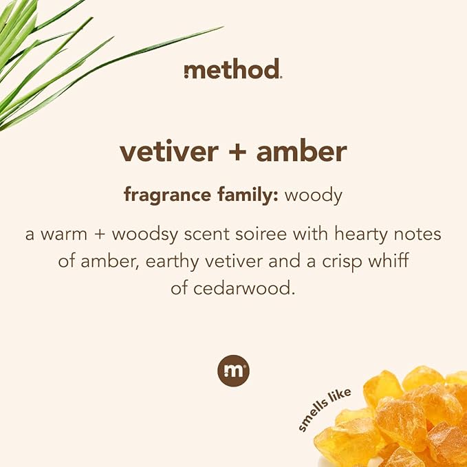 Method Premium Foaming Hand Wash Refill, Vetiver + Amber, Recyclable Bottles, Biodegradable Formula, 28 fl oz (Pack of 4) (Packaging May Vary)