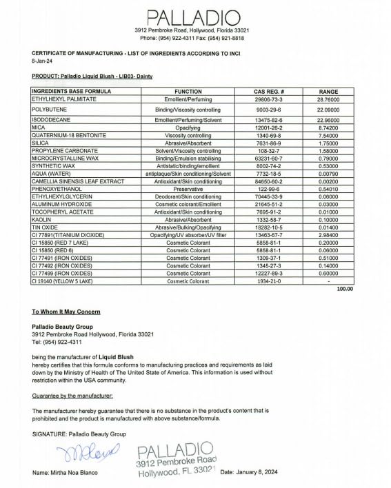 Palladio Liquid Blush for Cheeks & Lips 2-in-1 Finish, Dainty