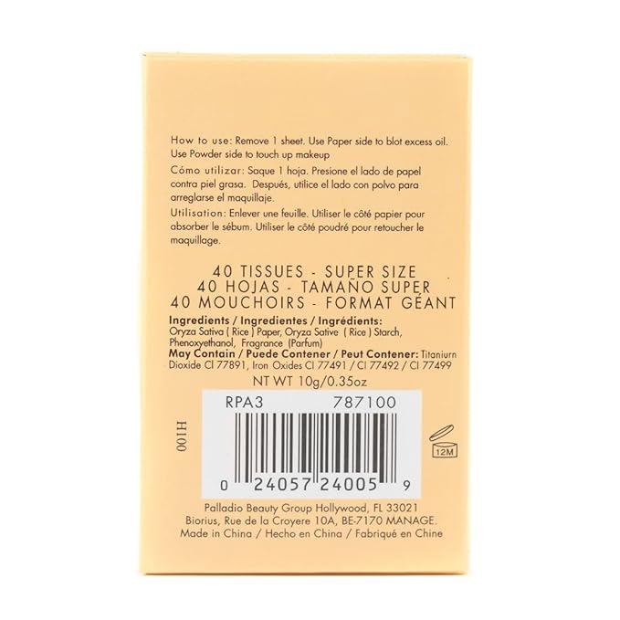 Palladio Rice Paper Facial Tissues for Oily Skin,