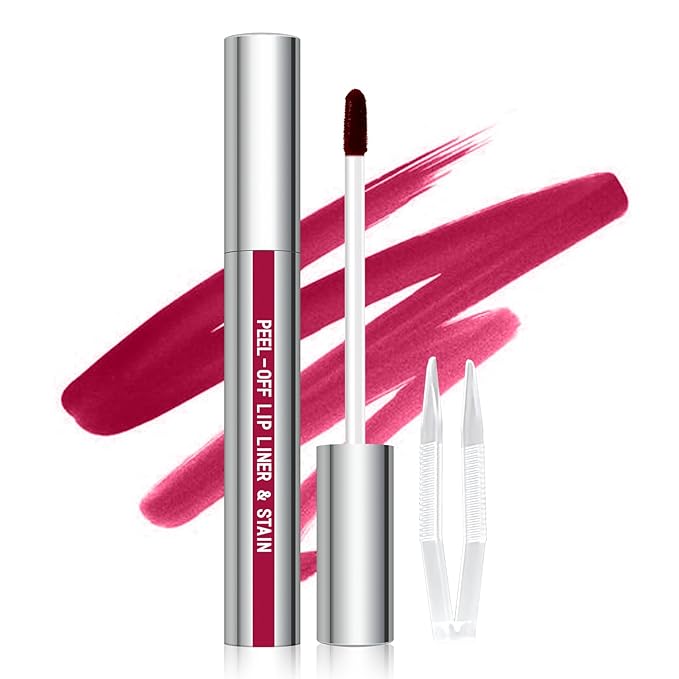 Cilrofelr Peel Off Lip Liner Stain, Long Wear Tattoo Lip Liner with Tweezer, Peel Off Lip Stain with Matte Finish, Long Lasting, Waterproof, Transfer-proof, Highly Pigmented Color (Berry)
