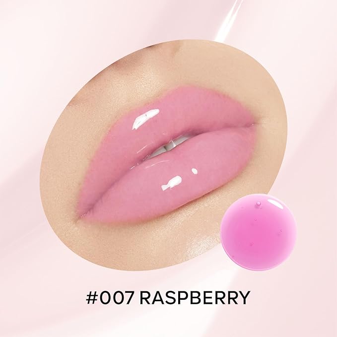 Hydrating Lip Glow Oil, Plumping Moisturizing Lip Oil Gloss, Smooth Lip Lines Plump Lip,Transparent Plumping Clear Glossy Tinted Balm Care 0.2Fl oz #Raspberry
