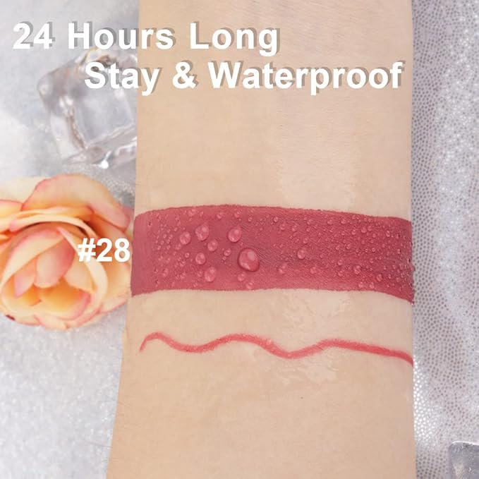 evpct 2Pcs Chestnut Mauve Rose Red Matte Lip Liner and Pencil Colorstay Lipstick Set Long Lasting Lipstick Set 24H and with Lip Liner labiales mate 24 horas originales matte larga duracion 24 28#